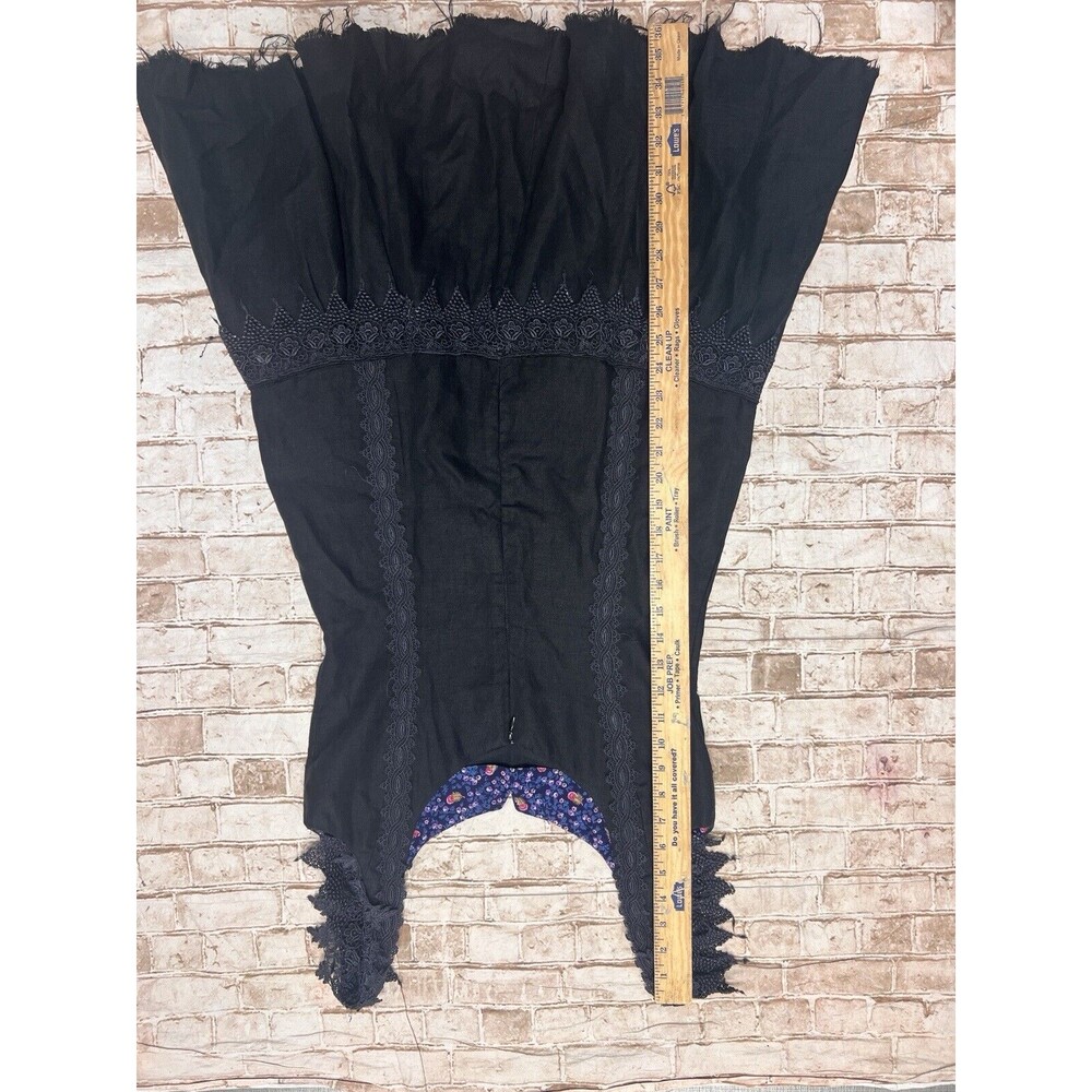 TRACEY FEITH Dress L black Cap Sleeve Lace Goth Witchy Linen Raw‎ Hem - Picture 7 of 8